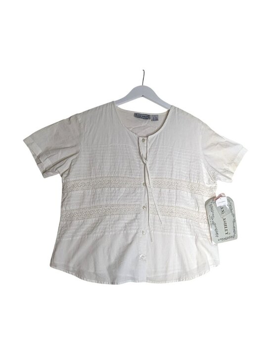 Jane Ashley Tops - Jane Ashley White Cotton Short-Sleeve Button-Down Top With Lace Detailing Size L